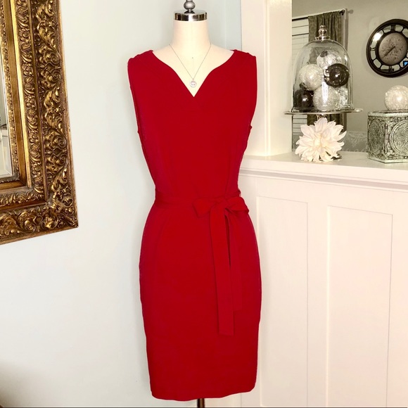 Talbots Dresses & Skirts - Talbots Red Belted V Neck Casual Dress Sleeveless